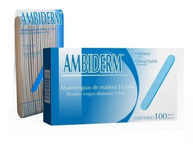 Abatelenguas Marca Ambiderm Caja De 100 Piezas