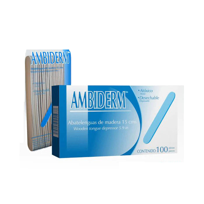 Abatelenguas Marca Ambiderm Caja De 100 Piezas